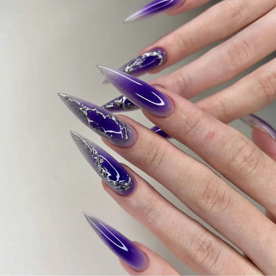 24Pcs French Almond Press On Fake Nails-1