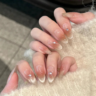 24Pcs French Almond Press On Fake Nails-3