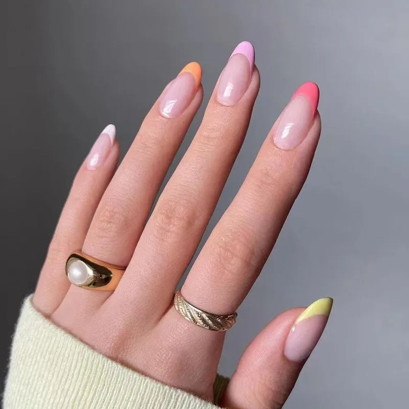 French Rainbow Acrylic Press-On Nails-2