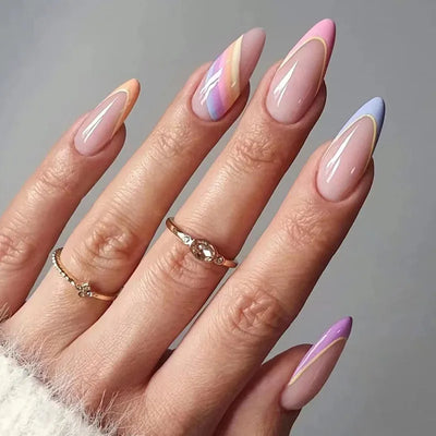 French Rainbow Acrylic Press-On Nails-14