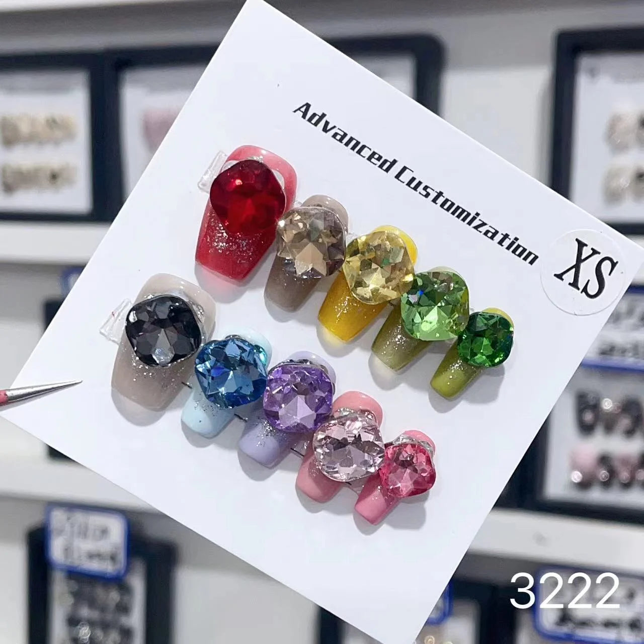 Wholesale Luxury Handmade French Style Press Nails High Quality 10pcs Set Rhinestones Charms High Quality Artificial Fingernails