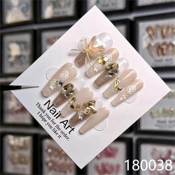 Wholesale Luxury Handmade French Style Press Nails High Quality 10pcs Set Rhinestones Charms High Quality Artificial Fingernails