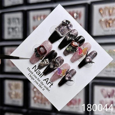 Wholesale Luxury Handmade French Style Press Nails High Quality 10pcs Set Rhinestones Charms High Quality Artificial Fingernails