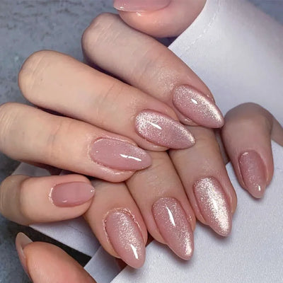 Faux ongles à pression de haute qualité, design rose français, pointes courbes élégantes pour les doigts