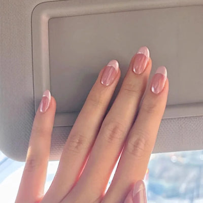 Handmade Pink French Oval Press On Nails-0