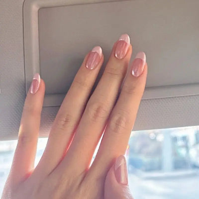 Handmade Pink French Oval Press On Nails-2