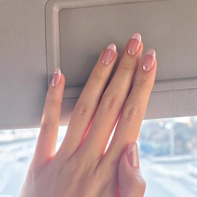 Handmade Pink French Oval Press On Nails-4
