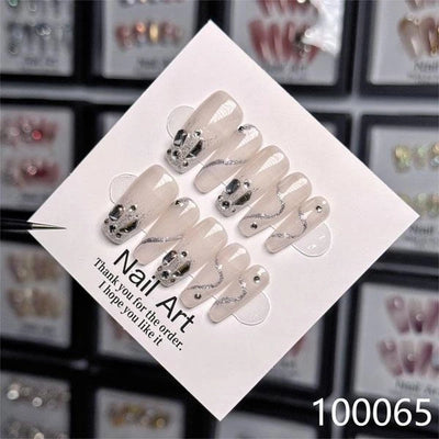 Wholesale Luxury Handmade French Style Press Nails High Quality 10pcs Set Rhinestones Charms High Quality Artificial Fingernails