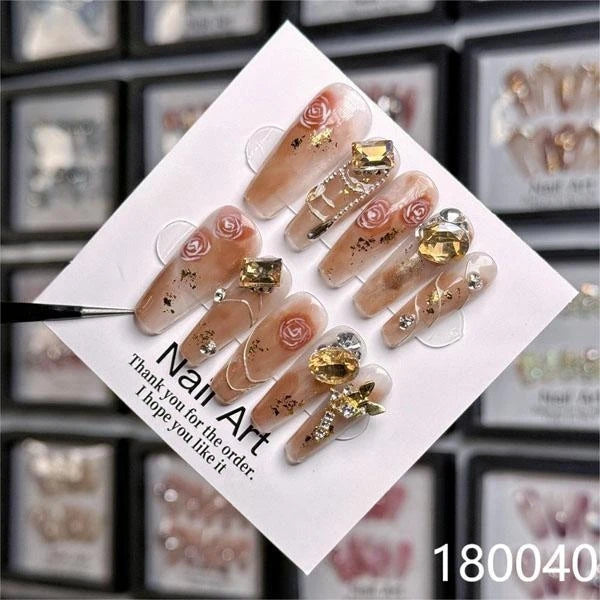 Wholesale Luxury Handmade French Style Press Nails High Quality 10pcs Set Rhinestones Charms High Quality Artificial Fingernails