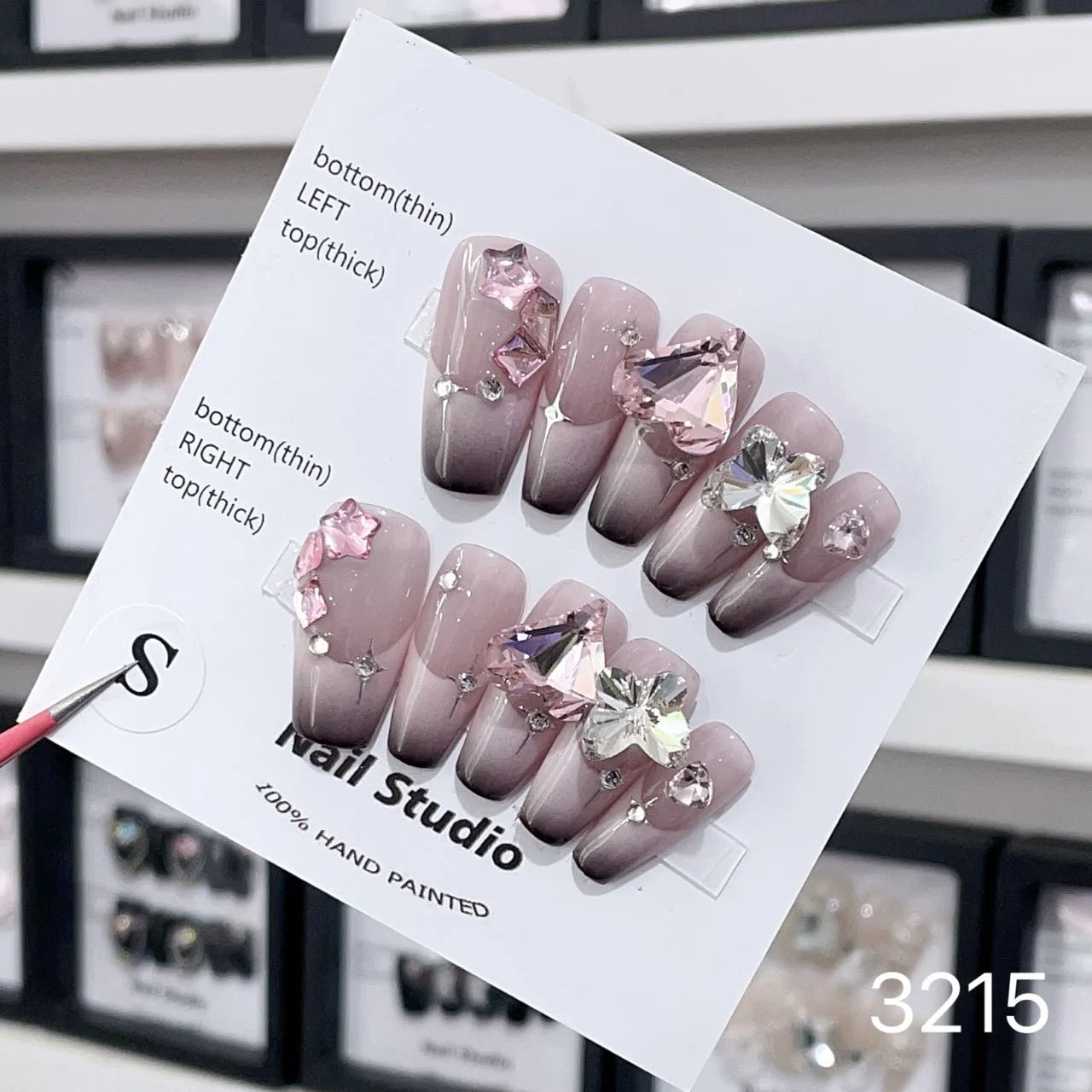 Wholesale Luxury Handmade French Style Press Nails High Quality 10pcs Set Rhinestones Charms High Quality Artificial Fingernails