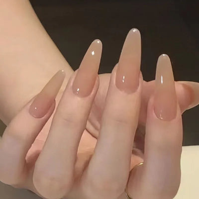 Faux ongles longs en forme de cercueil, couleur nude, ballerine, rose clair