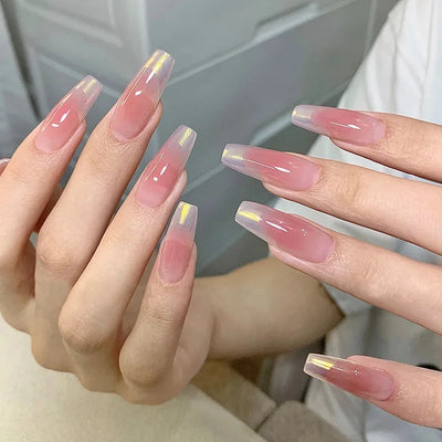 Faux ongles longs en forme de cercueil, couleur nude, ballerine, rose clair