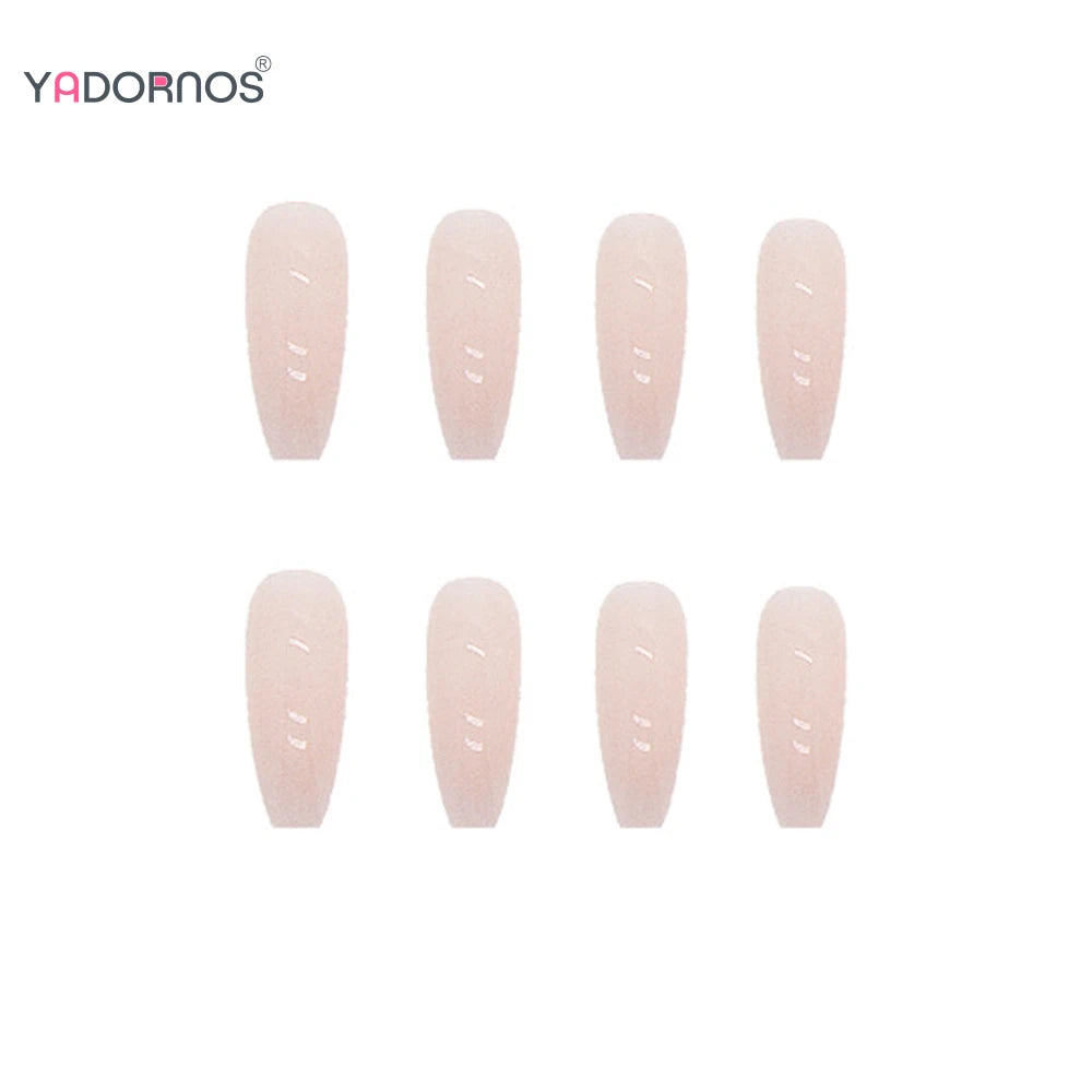 Faux ongles longs en forme de cercueil, couleur nude, ballerine, rose clair