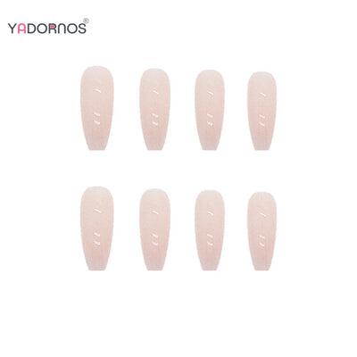 Faux ongles longs en forme de cercueil, couleur nude, ballerine, rose clair