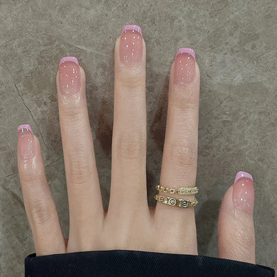 Lot de 24 faux ongles à paillettes et diamants, en acrylique, pour fille mignonne et mignonne, couverture complète, courts et carrés, manucure portable