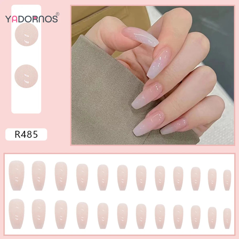 Faux ongles longs en forme de cercueil, couleur nude, ballerine, rose clair