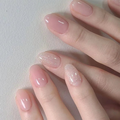 Lot de 24 faux ongles à paillettes et diamants, en acrylique, pour fille mignonne et mignonne, couverture complète, courts et carrés, manucure portable
