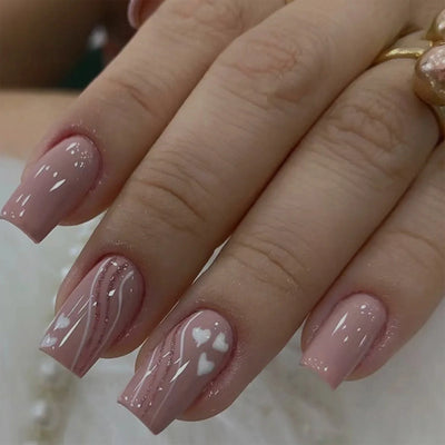 Lot de 24 faux ongles roses style Y2K à coller avec de gros strass scintillants et des pointes françaises noires pour femmes