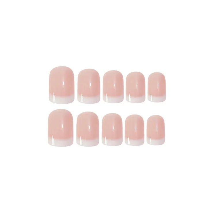 24 faux ongles courts minimalistes français avec 1 gelée et 1 lime à ongles