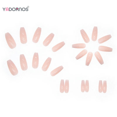 Faux ongles longs en forme de cercueil, couleur nude, ballerine, rose clair
