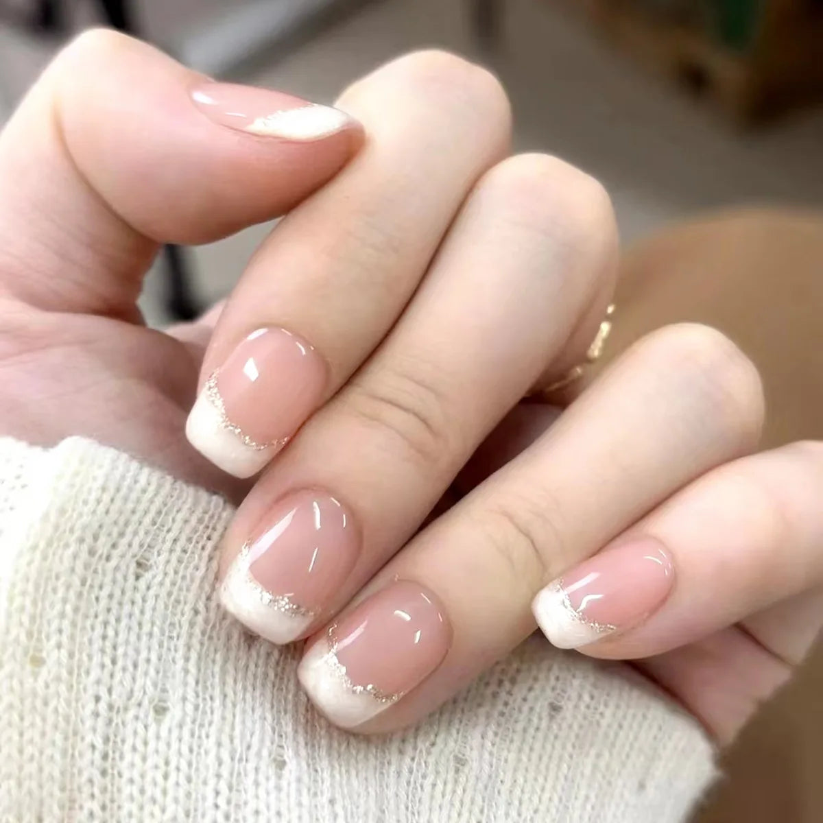 Lot de 24 faux ongles à paillettes et diamants, en acrylique, pour fille mignonne et mignonne, couverture complète, courts et carrés, manucure portable