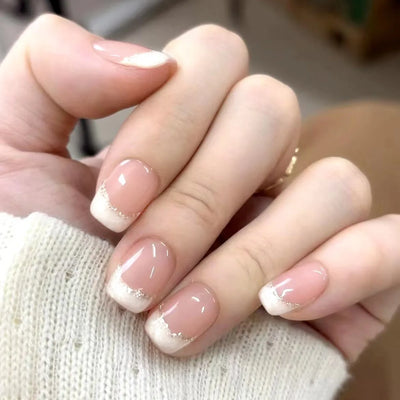 Lot de 24 faux ongles à paillettes et diamants, en acrylique, pour fille mignonne et mignonne, couverture complète, courts et carrés, manucure portable