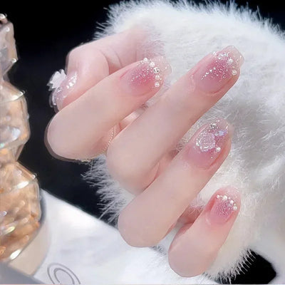 Lot de 24 faux ongles à paillettes et diamants, en acrylique, pour fille mignonne et mignonne, couverture complète, courts et carrés, manucure portable