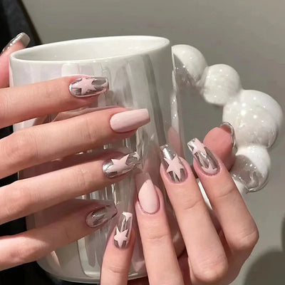 Lot de 24 faux ongles à paillettes et diamants, en acrylique, pour fille mignonne et mignonne, couverture complète, courts et carrés, manucure portable
