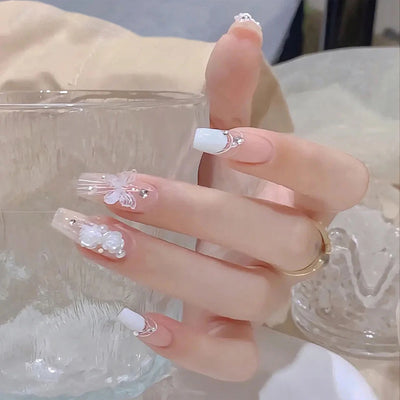 Lot de 24 faux ongles roses style Y2K à coller avec de gros strass scintillants et des pointes françaises noires pour femmes