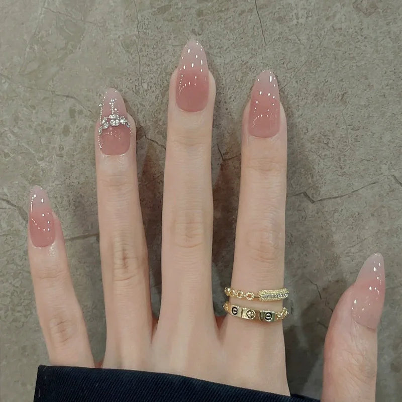 Lot de 24 faux ongles à paillettes et diamants, en acrylique, pour fille mignonne et mignonne, couverture complète, courts et carrés, manucure portable