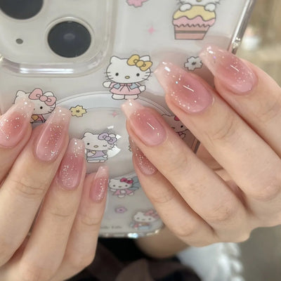 Lot de 24 faux ongles à paillettes et diamants, en acrylique, pour fille mignonne et mignonne, couverture complète, courts et carrés, manucure portable