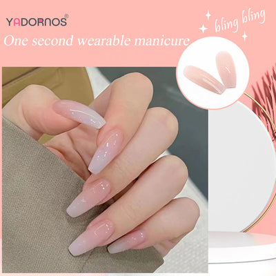 Faux ongles longs en forme de cercueil, couleur nude, ballerine, rose clair
