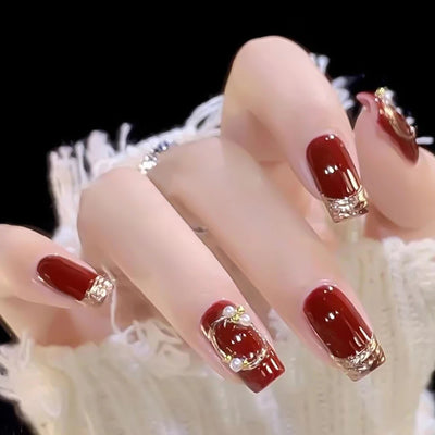 Lot de 24 faux ongles roses style Y2K à coller avec de gros strass scintillants et des pointes françaises noires pour femmes