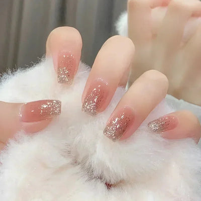 Lot de 24 faux ongles à paillettes et diamants, en acrylique, pour fille mignonne et mignonne, couverture complète, courts et carrés, manucure portable