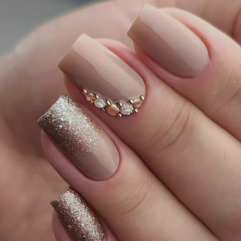 Lot de 24 faux ongles courts style French Pop avec 1 gel et 1 lime à ongles