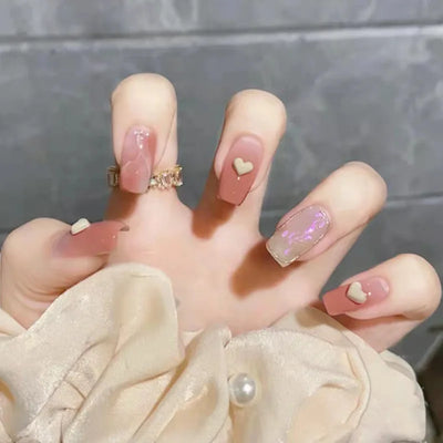 Lot de 24 faux ongles à paillettes et diamants, en acrylique, pour fille mignonne et mignonne, couverture complète, courts et carrés, manucure portable