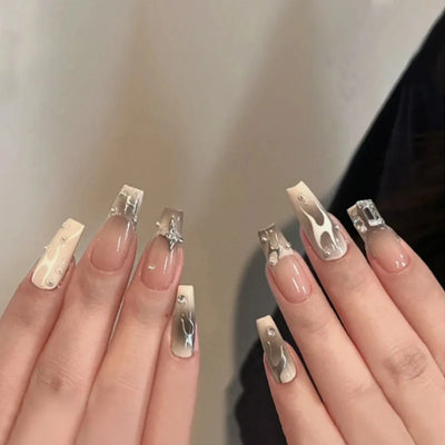 Lot de 24 faux ongles roses style Y2K à coller avec de gros strass scintillants et des pointes françaises noires pour femmes