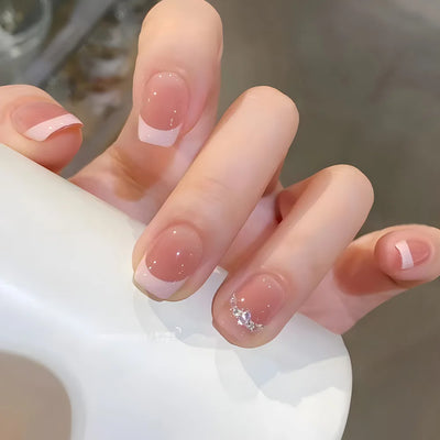 Lot de 24 faux ongles à paillettes et diamants, en acrylique, pour fille mignonne et mignonne, couverture complète, courts et carrés, manucure portable