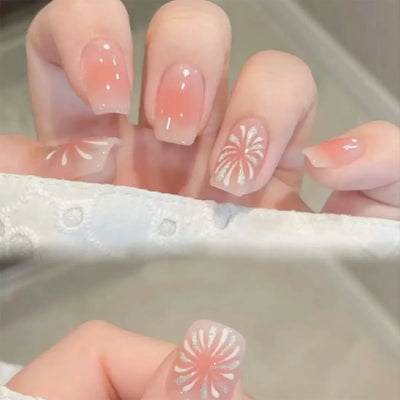 Lot de 24 faux ongles à paillettes et diamants, en acrylique, pour fille mignonne et mignonne, couverture complète, courts et carrés, manucure portable