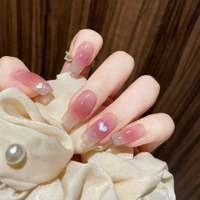 Lot de 24 faux ongles à paillettes et diamants, en acrylique, pour fille mignonne et mignonne, couverture complète, courts et carrés, manucure portable