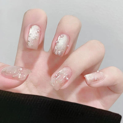 Lot de 24 faux ongles à paillettes et diamants, en acrylique, pour fille mignonne et mignonne, couverture complète, courts et carrés, manucure portable