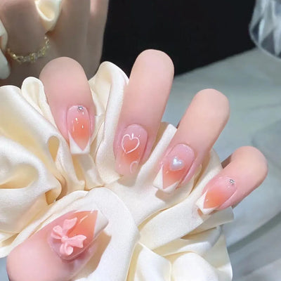 Lot de 24 faux ongles à paillettes et diamants, en acrylique, pour fille mignonne et mignonne, couverture complète, courts et carrés, manucure portable