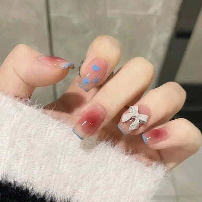 Lot de 24 faux ongles à paillettes et diamants, en acrylique, pour fille mignonne et mignonne, couverture complète, courts et carrés, manucure portable