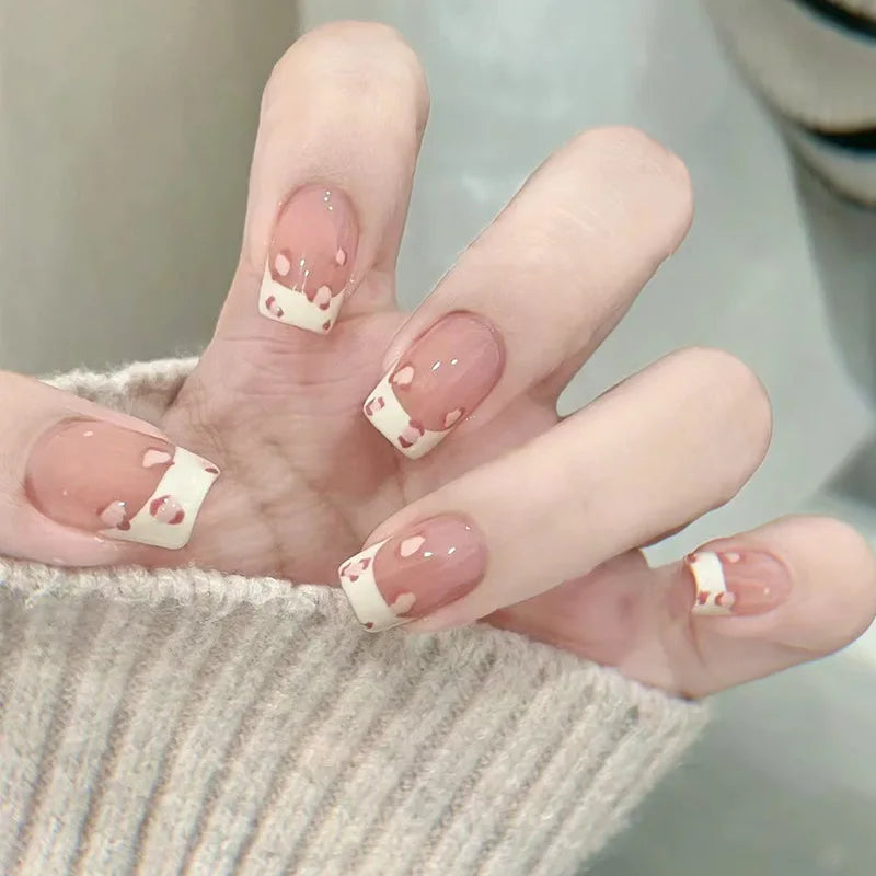 Lot de 24 faux ongles à paillettes et diamants, en acrylique, pour fille mignonne et mignonne, couverture complète, courts et carrés, manucure portable