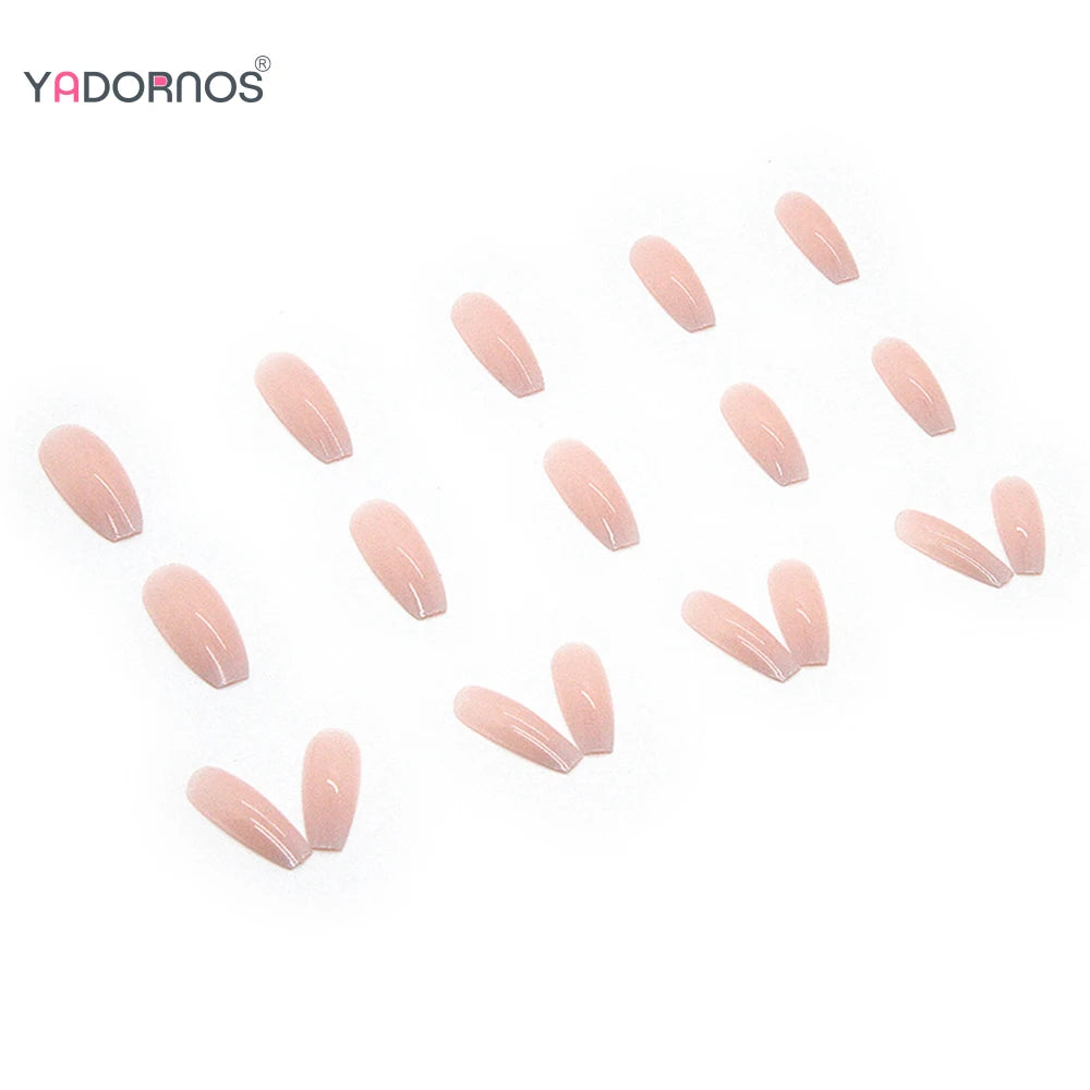 Faux ongles longs en forme de cercueil, couleur nude, ballerine, rose clair