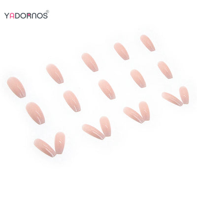 Faux ongles longs en forme de cercueil, couleur nude, ballerine, rose clair