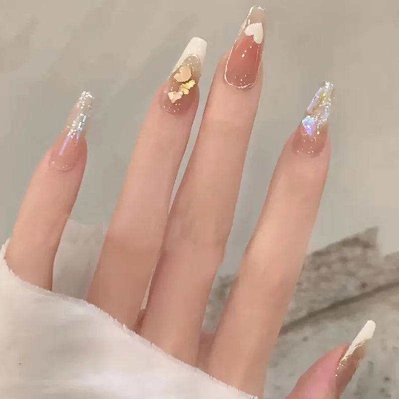 Lot de 24 faux ongles à paillettes et diamants, en acrylique, pour fille mignonne et mignonne, couverture complète, courts et carrés, manucure portable