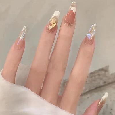Lot de 24 faux ongles à paillettes et diamants, en acrylique, pour fille mignonne et mignonne, couverture complète, courts et carrés, manucure portable
