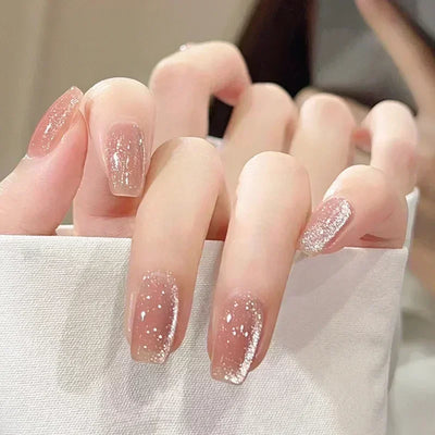 Lot de 24 faux ongles à paillettes et diamants, en acrylique, pour fille mignonne et mignonne, couverture complète, courts et carrés, manucure portable